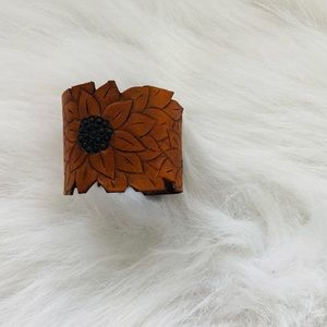 Handcrafted leather stamped and tooled sunflower tough